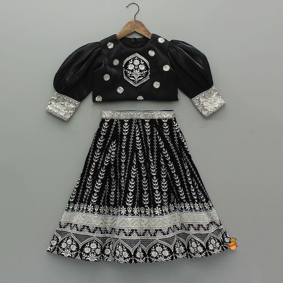 Puff Sleeves Top And Heavy Thread Embroidered Velvet Lehenga