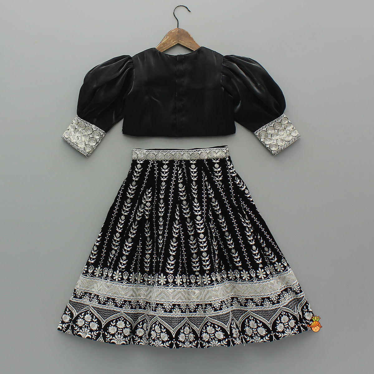 Pre Order: Puff Sleeves Top And Heavy Thread Embroidered Velvet Lehenga