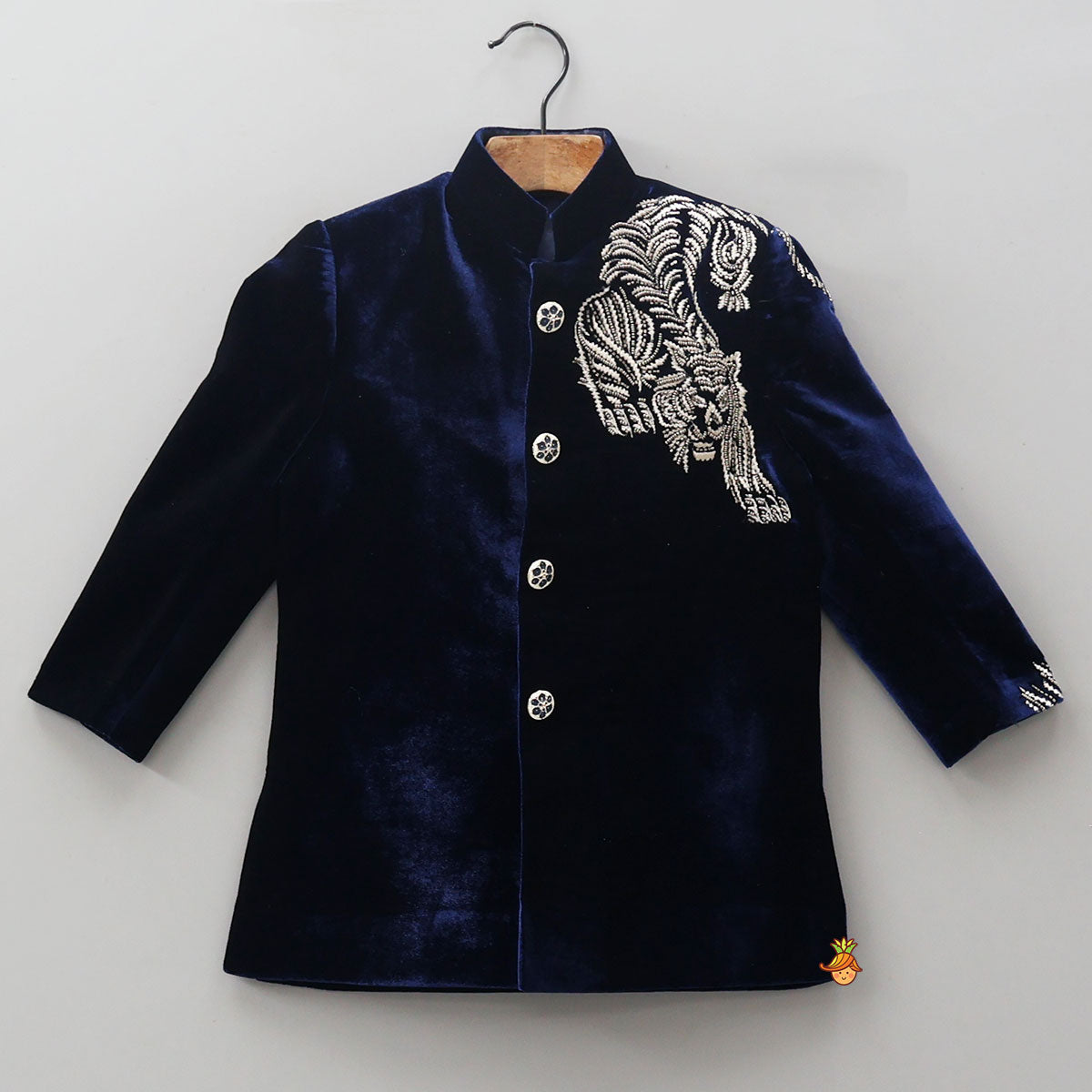 Motifs Embroidered Velvet Sherwani With Pyjama