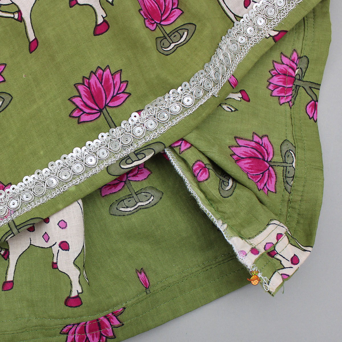 Pre Order: Round Neck Printed Top With Matching Lehenga And Dupatta