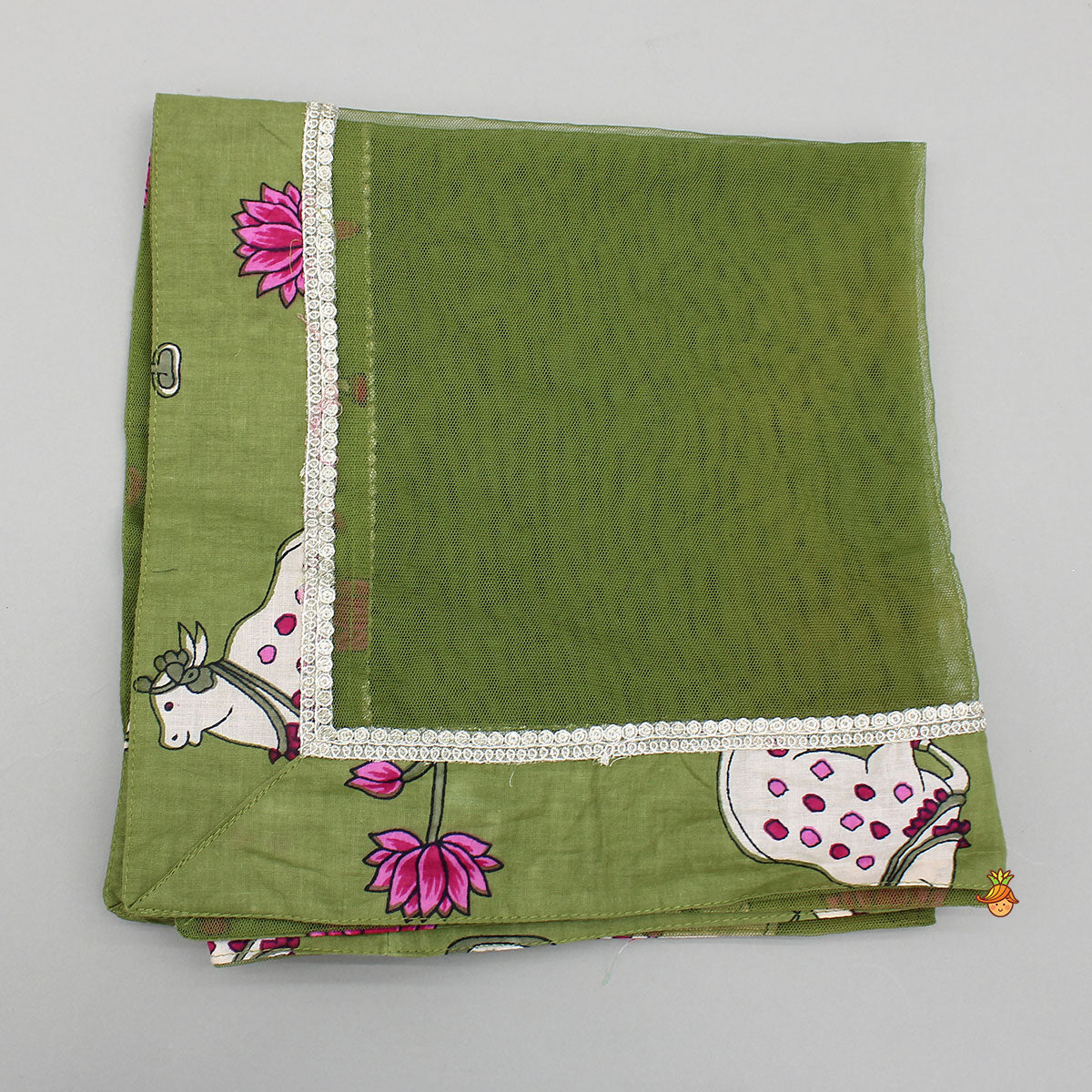 Pre Order: Round Neck Printed Top With Matching Lehenga And Dupatta