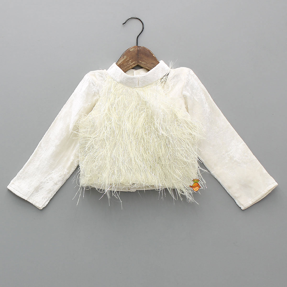 Pre Order: Velvet Inner Top With Halter Neck Fur Top And Gorgeous Dual-Tone Panelled Lehenga