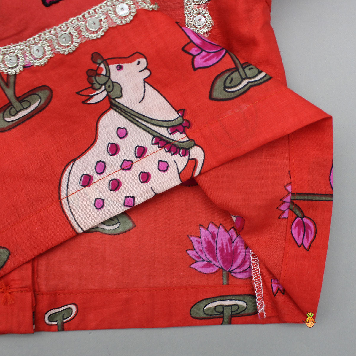 Pre Order: Lotus Printed Ethnic Top With Matching Lehenga And Dupatta