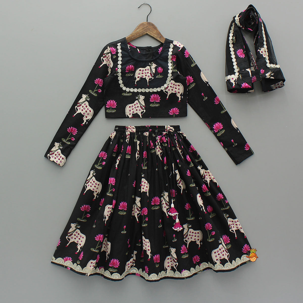 Pre Order: Applique Work Top With Matching Lehenga And Dupatta