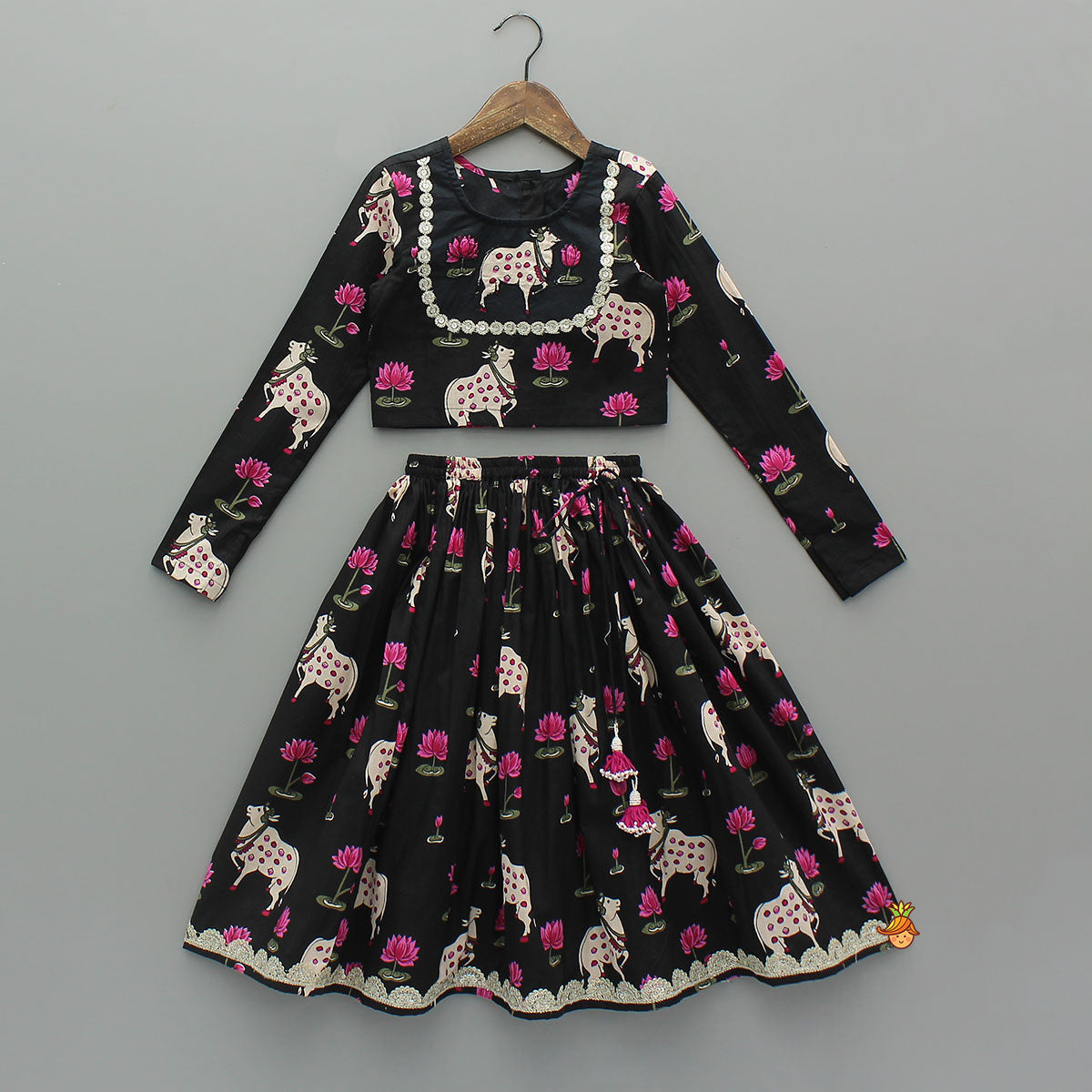 Pre Order: Applique Work Top With Matching Lehenga And Dupatta