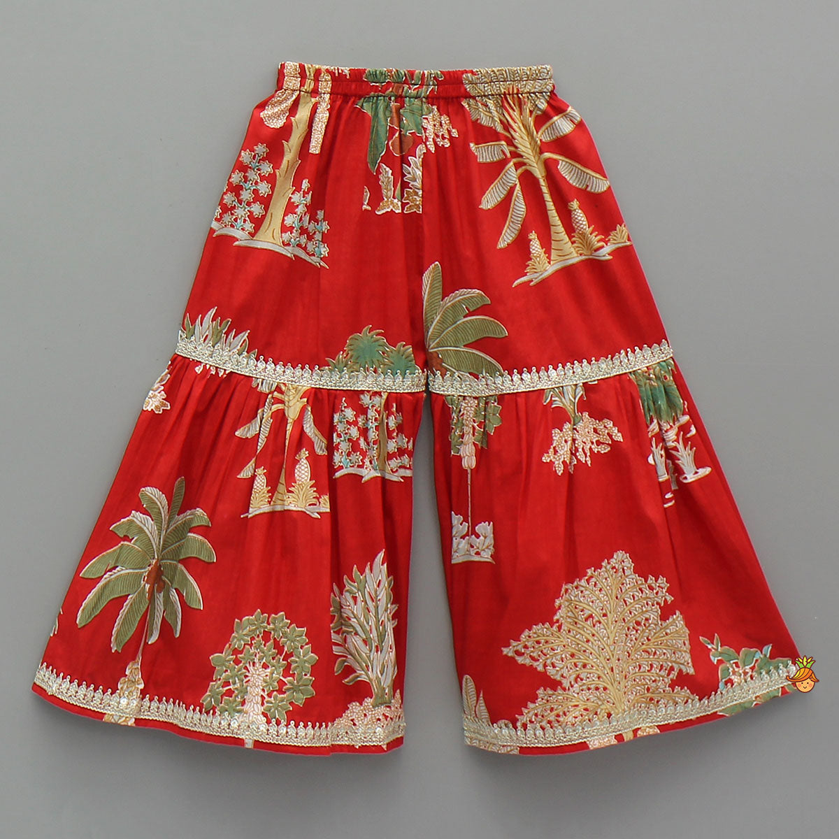 Pre Order: Trees Printed Graceful Kurti And Sharara With Net Dupatta