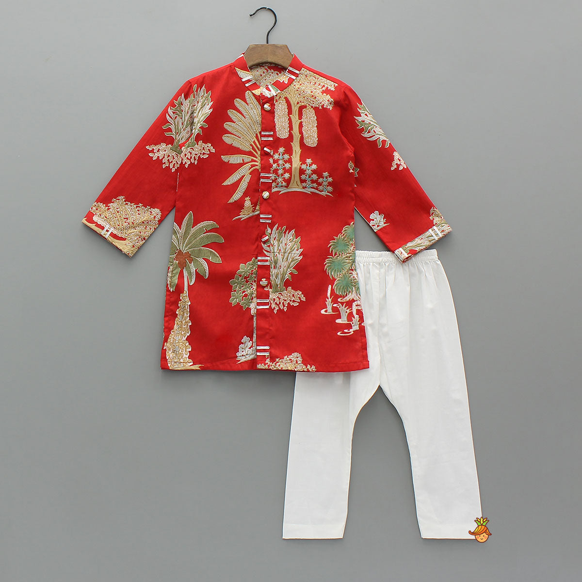 Pre Order: Front Open Printed Ethnic Kurta With Pyjama