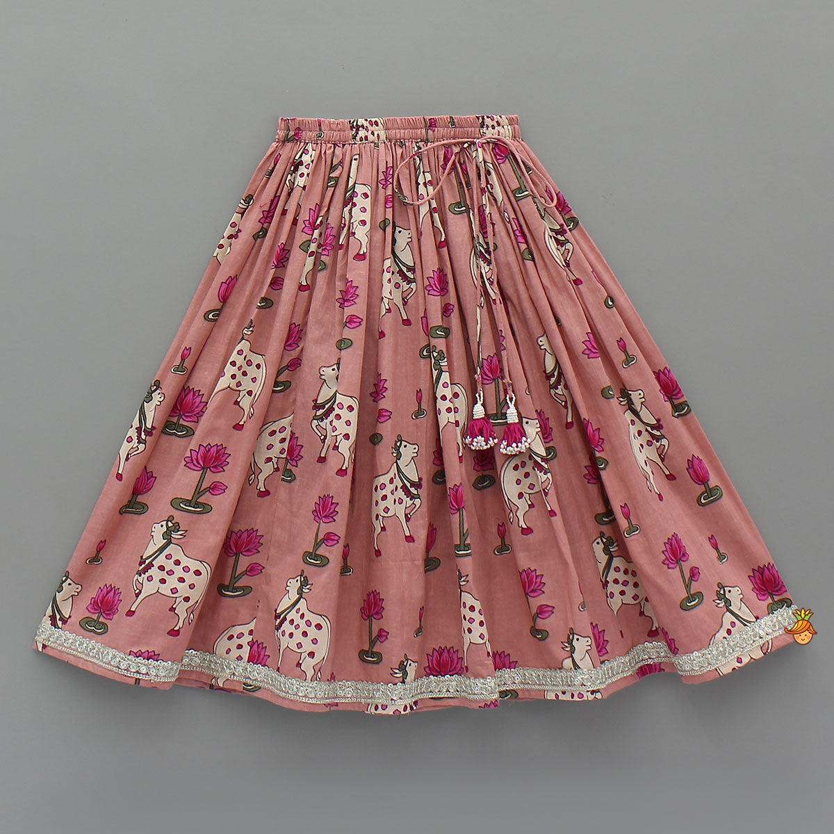 Pre Order: Lotus Printed Elegant Top With Matching Lehenga And Dupatta