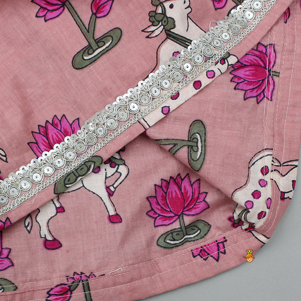 Pre Order: Lotus Printed Elegant Top With Matching Lehenga And Dupatta