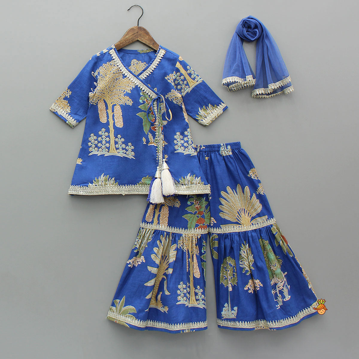 Pre Order: Printed Graceful Kurti And Sharara With Net Dupatta