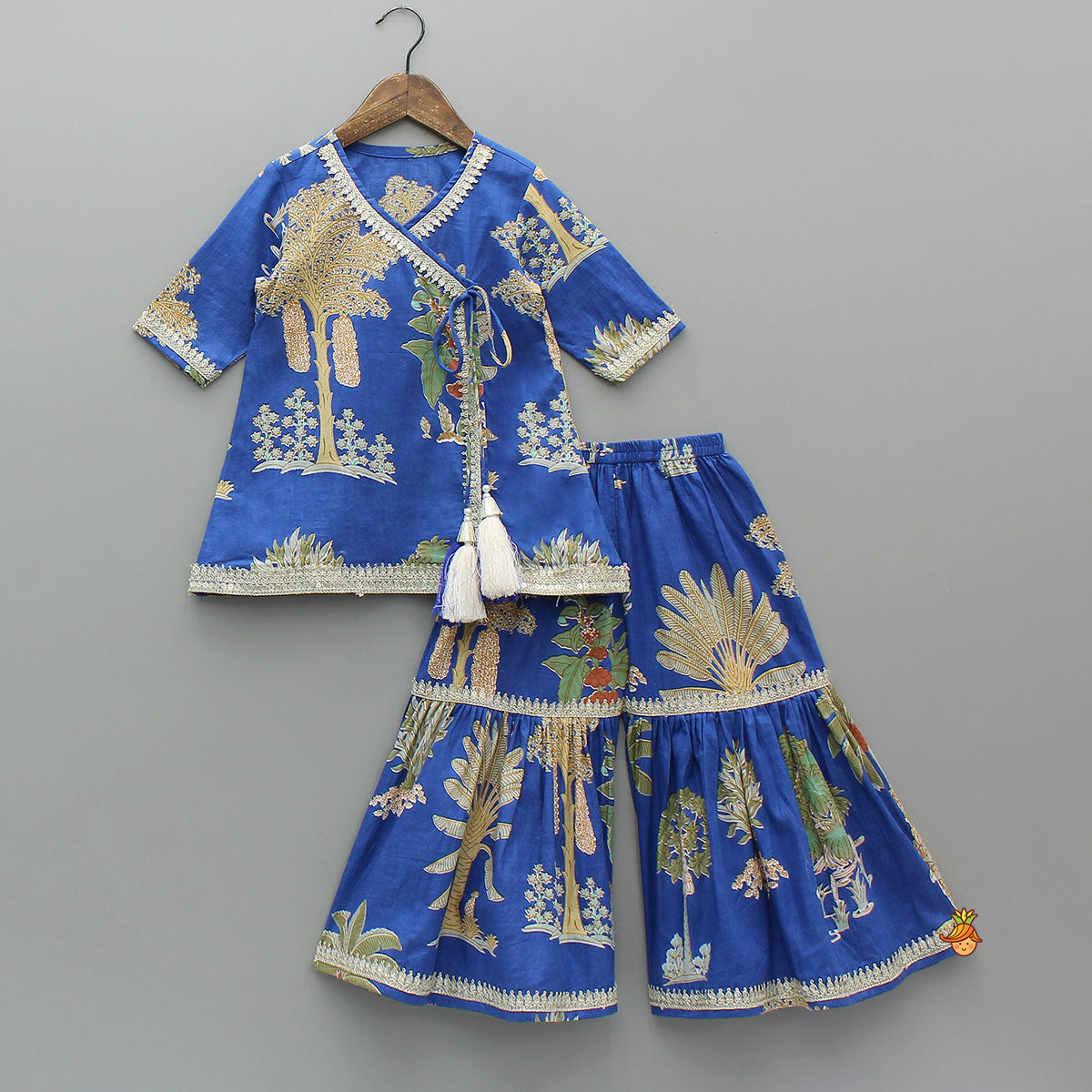 Pre Order: Printed Graceful Kurti And Sharara With Net Dupatta