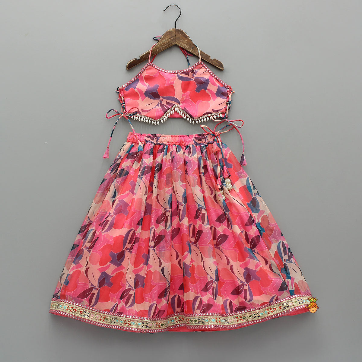 Pre Order: Criss-Cross Side Knot Detail Top With Lehenga