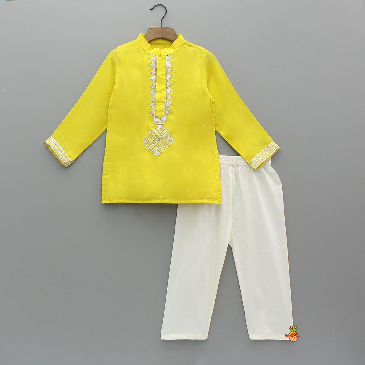 Pre Order: Gota Work Front Placket Kurta With Pyjama