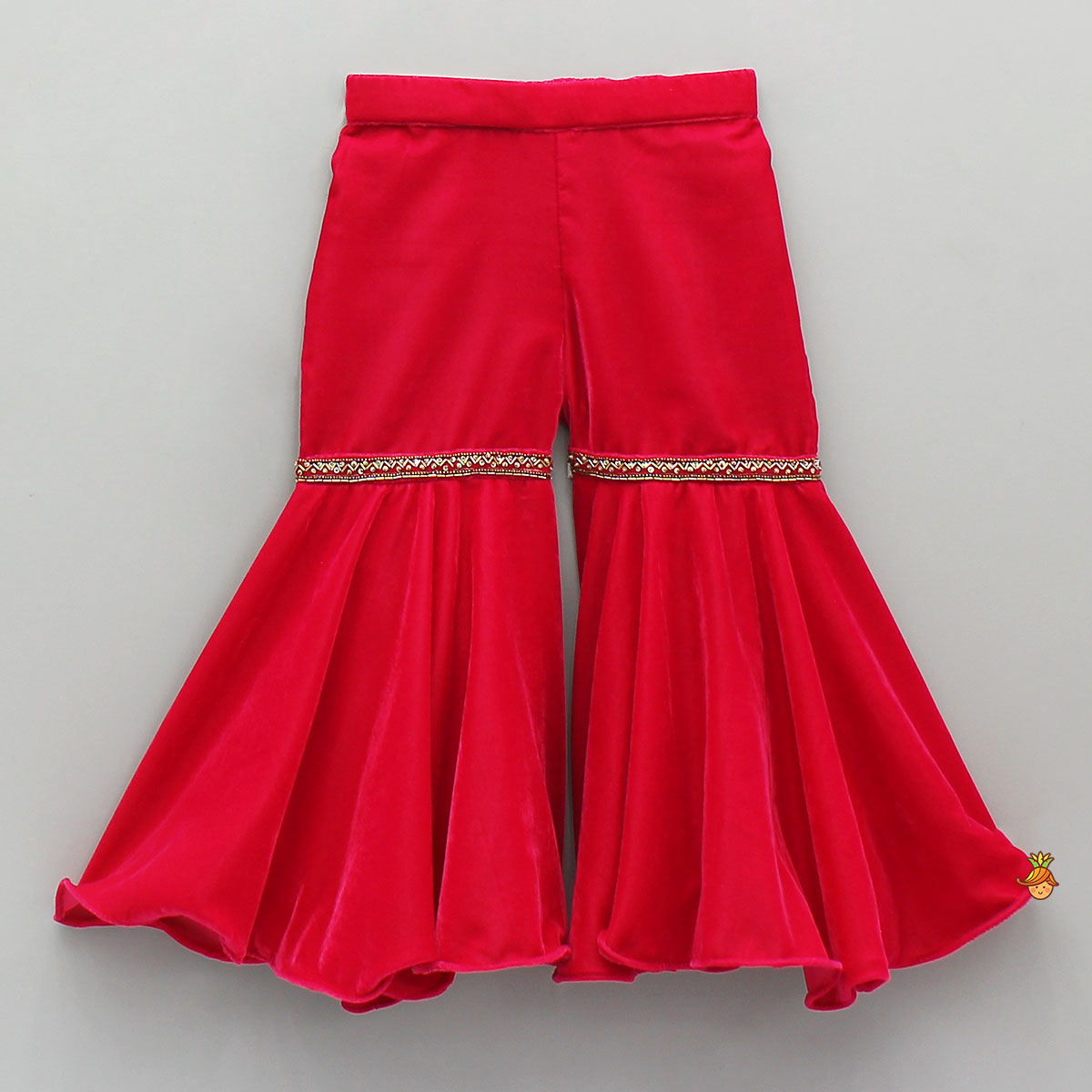 Pre Order: Contrasting Fringes Detailed Velvet Top With Sharara