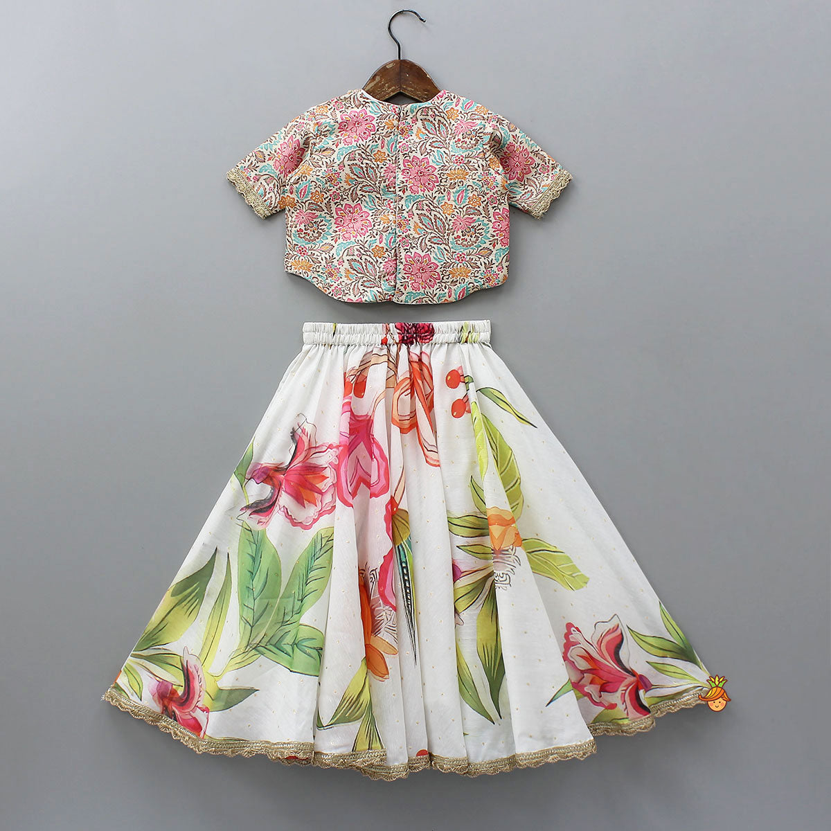 High-Low Printed Top And Lehenga With Dupatta