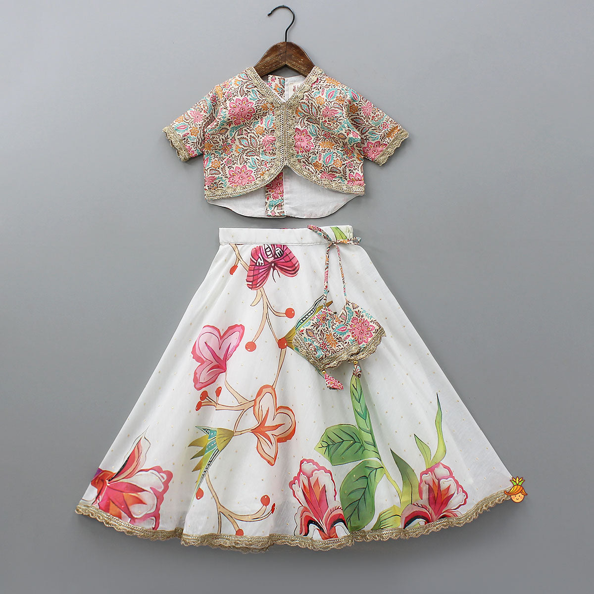 High-Low Printed Top And Lehenga With Dupatta