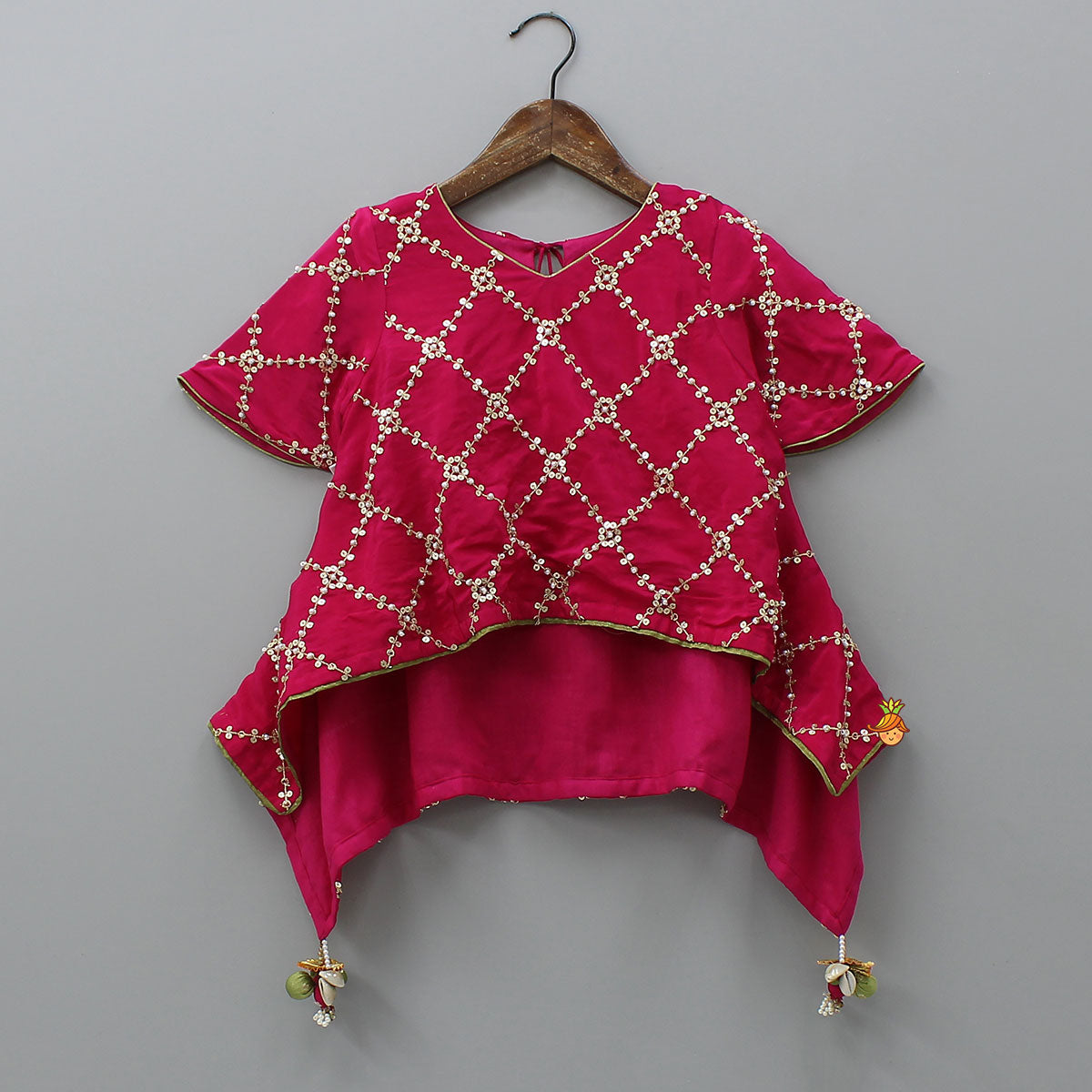 High-Low Checked Embroidered Top With Palazzo