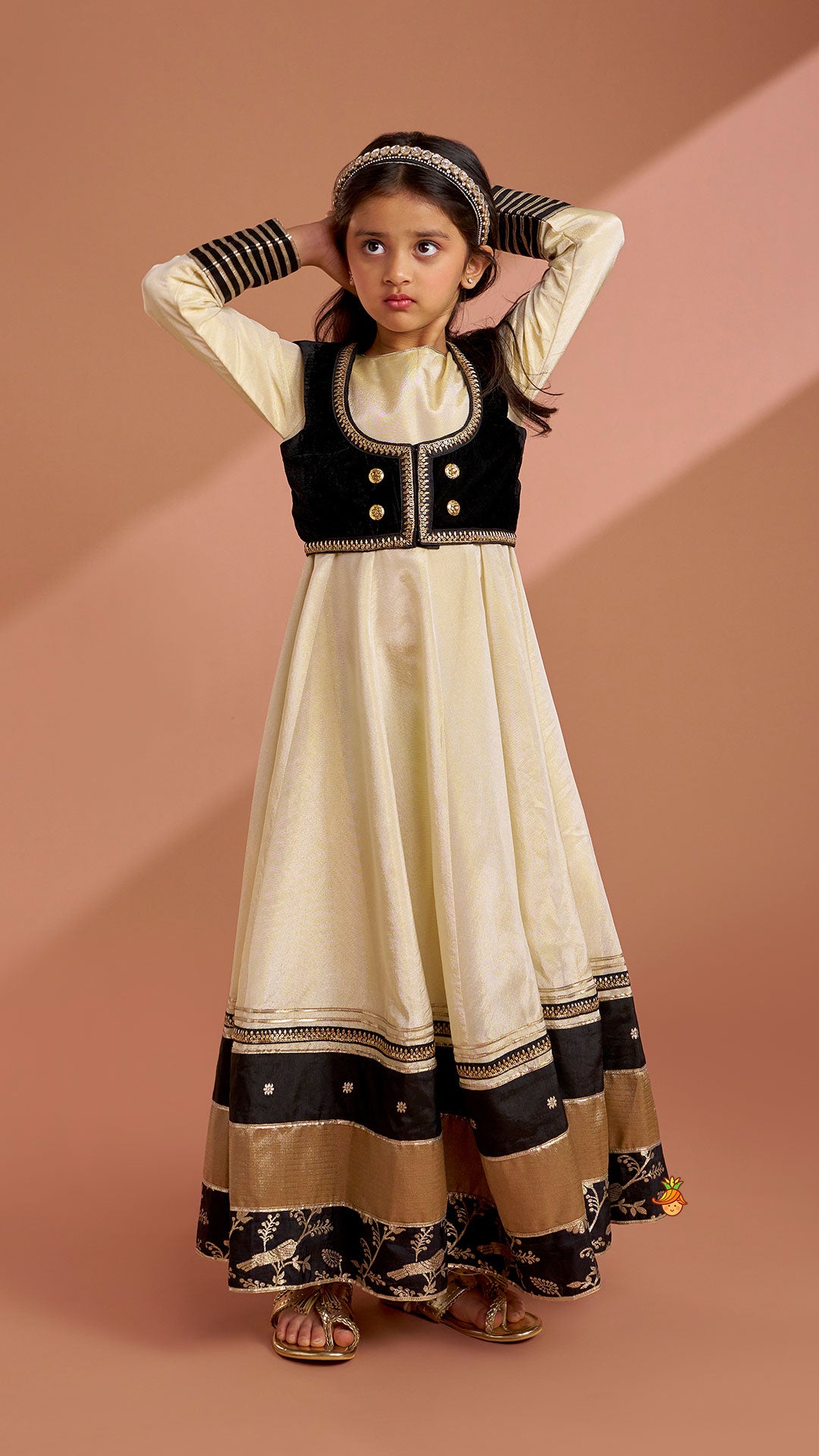 Pre Order: Elegant Shimmery Anarkali With Front-Open Velvet Jacket