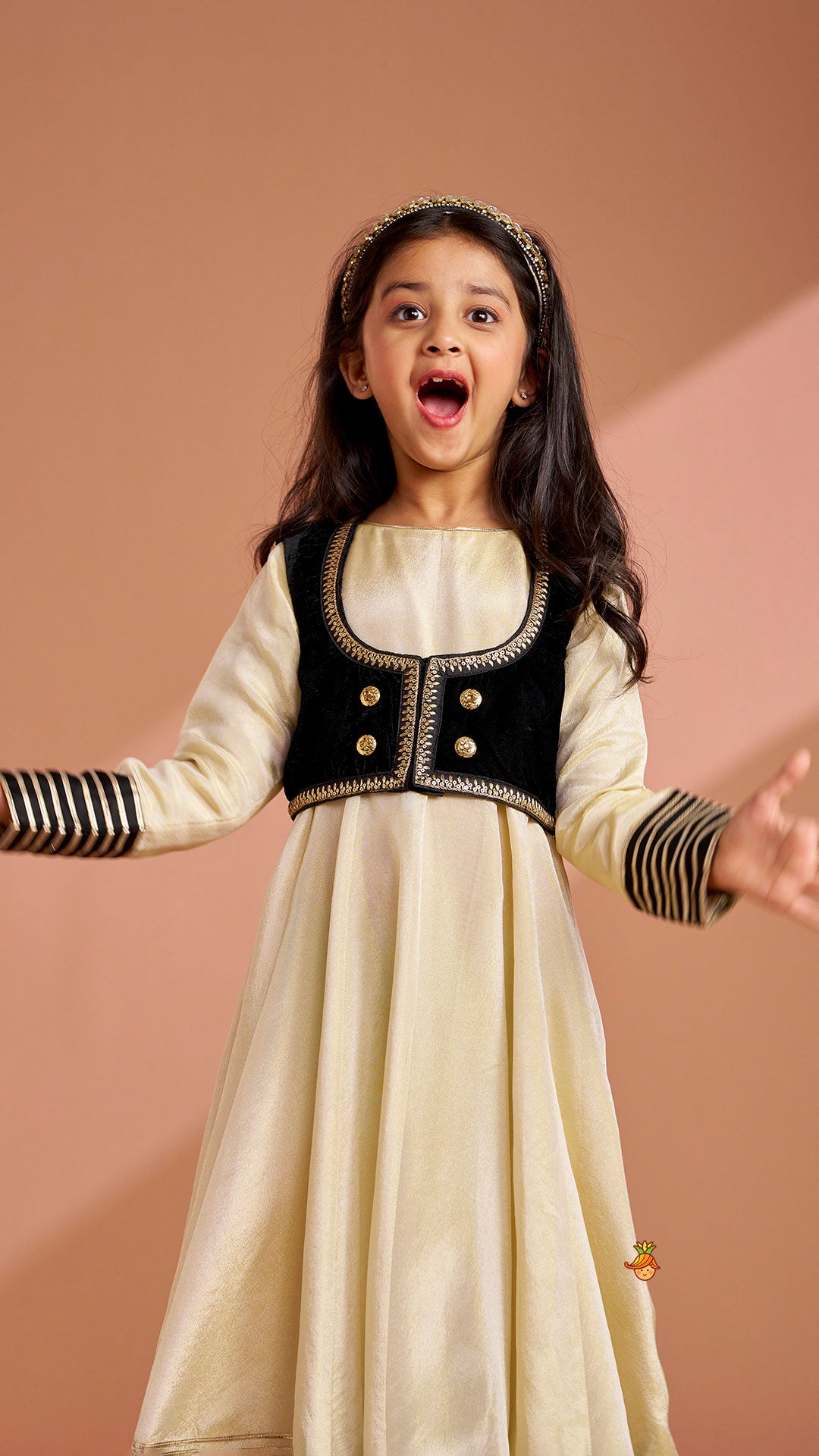 Pre Order: Elegant Shimmery Anarkali With Front-Open Velvet Jacket