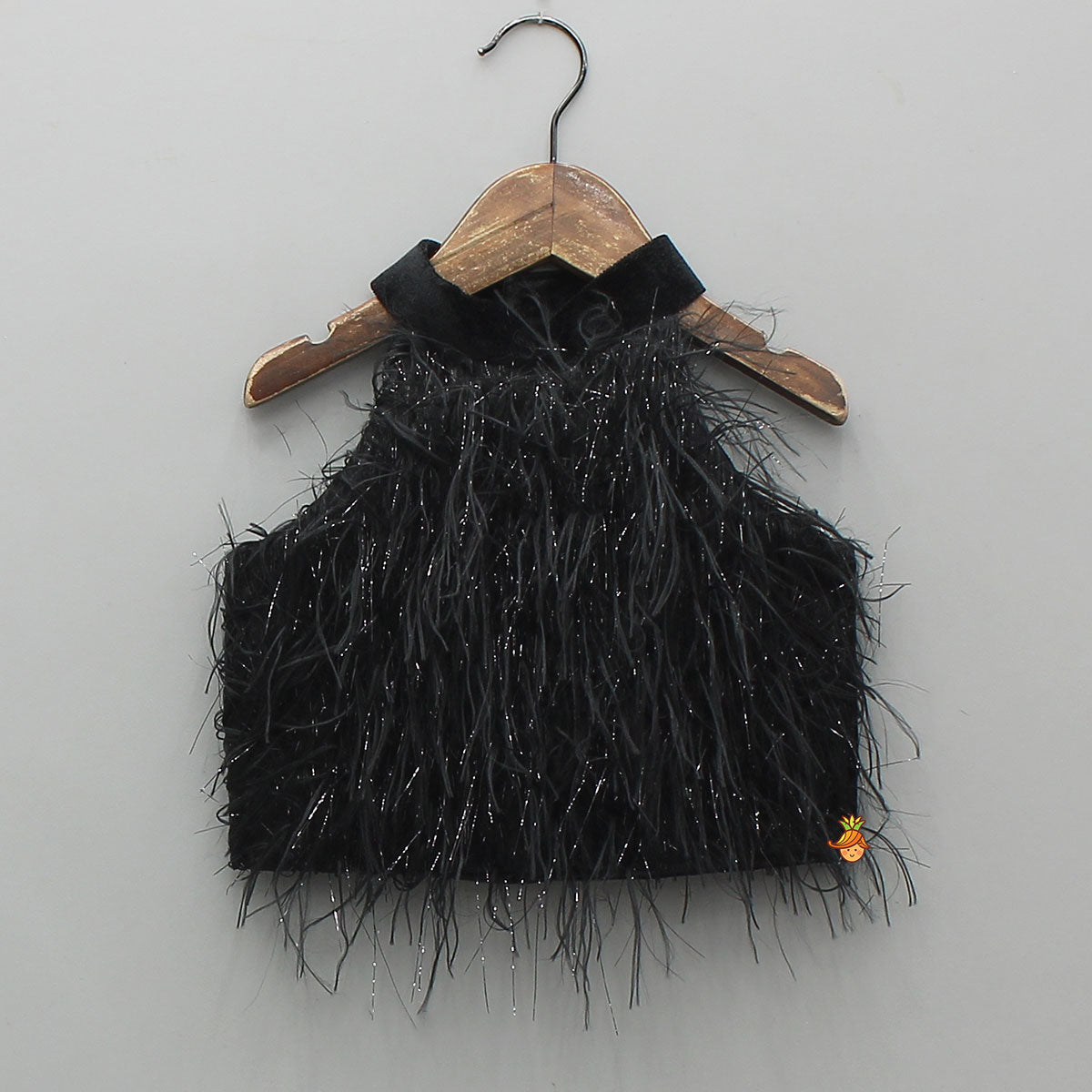 Pre Order: Halter Neck Fur Top And Gorgeous Dual-Tone Panelled Lehenga