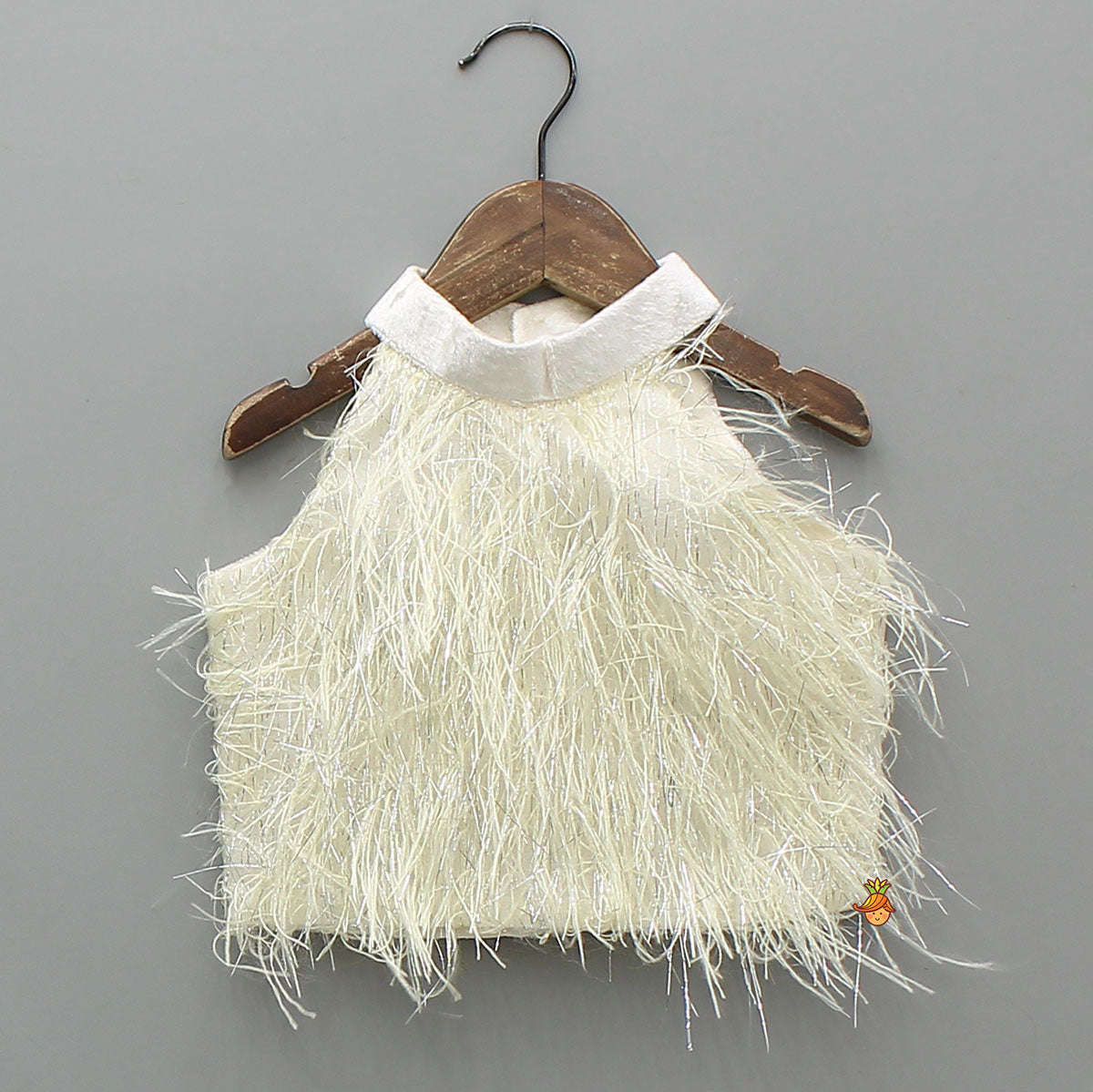 Pre Order: Halter Neck Fur Top And Gorgeous Panelled Lehenga