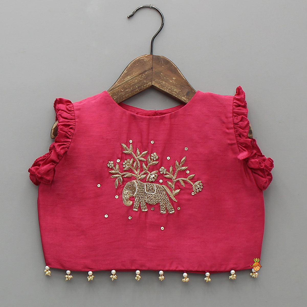 Pre Order: Animal Motif Embroidered Top And Net Lehenga With Matching Dupatta