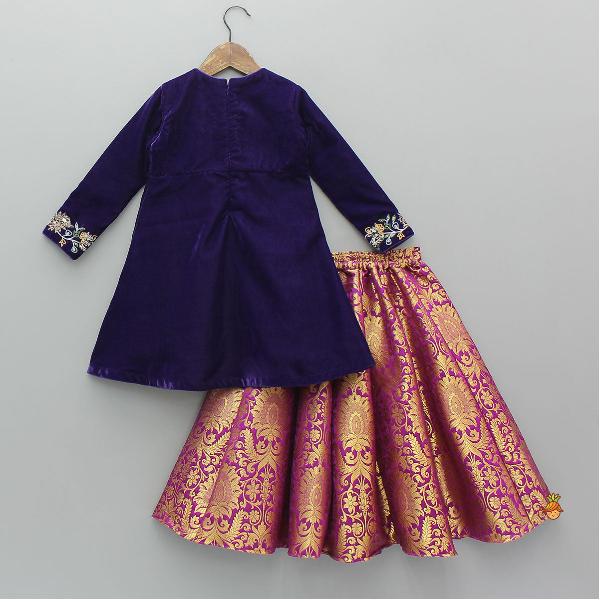 Pre Order: Velvet Kurti With Brocade Lehenga