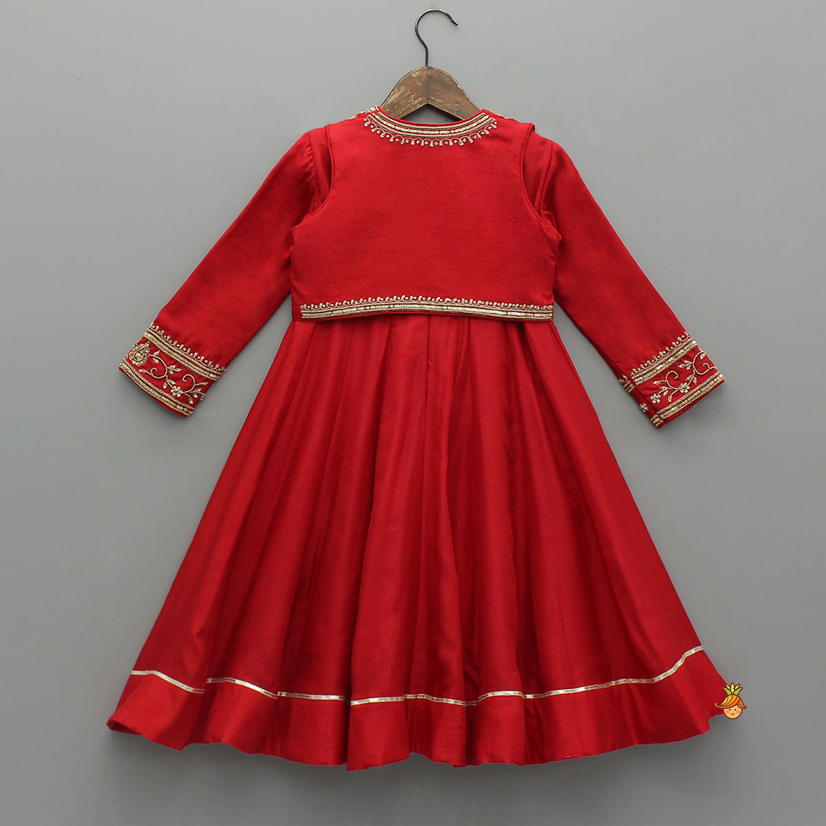 Pre Order: Embroidered Neckline Kurti With Potli Button Detail Jacket