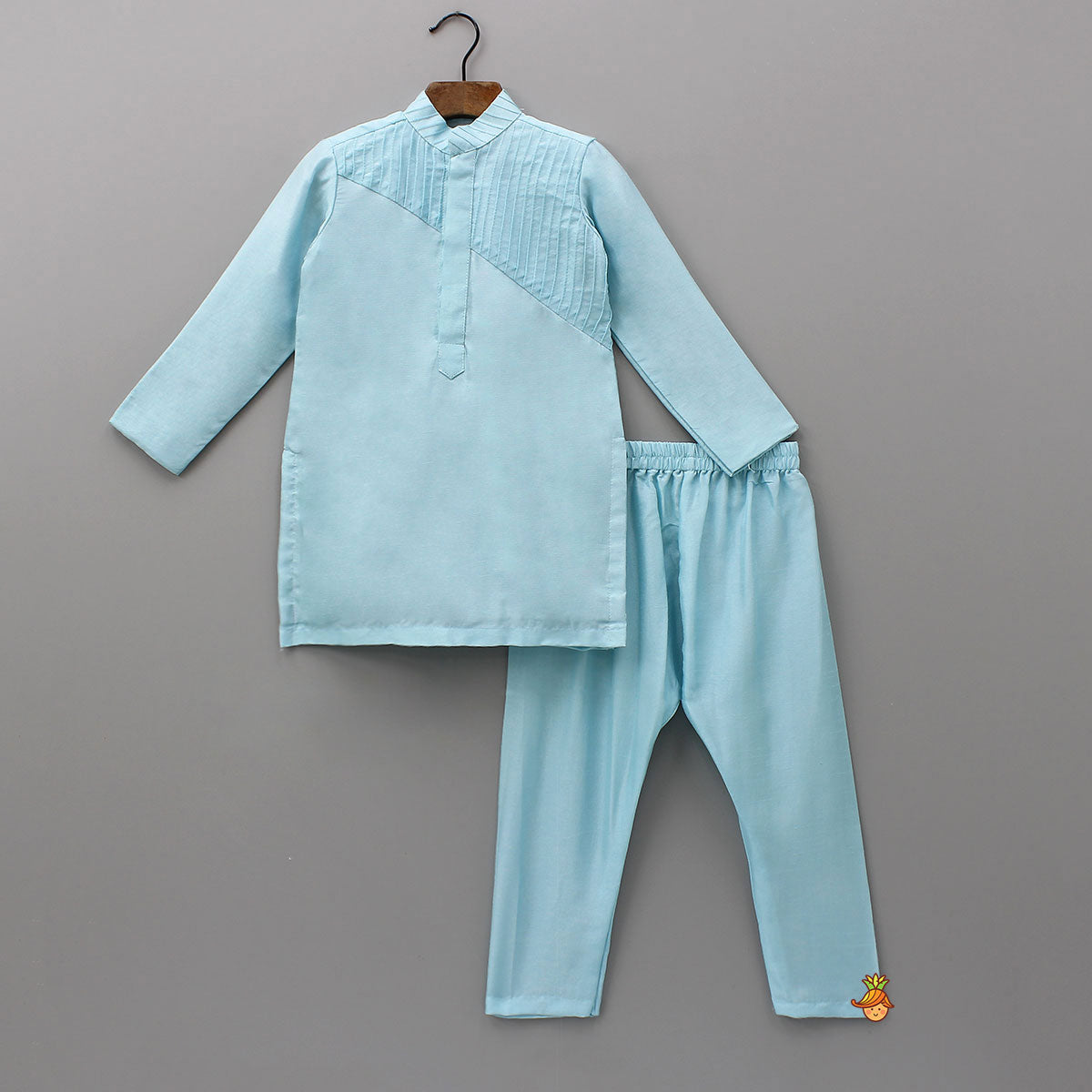 Pin Tuck Kurta With Floral Embroidered Jacket And Pyjama