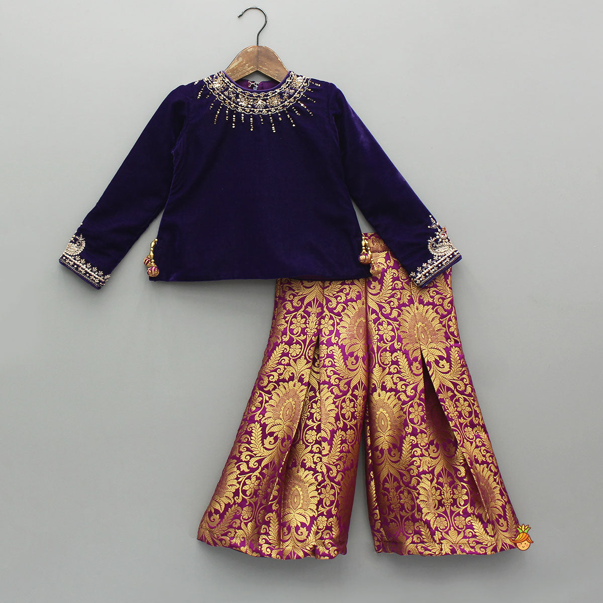 Pre Order: Velvet Top With Brocade Palazzo