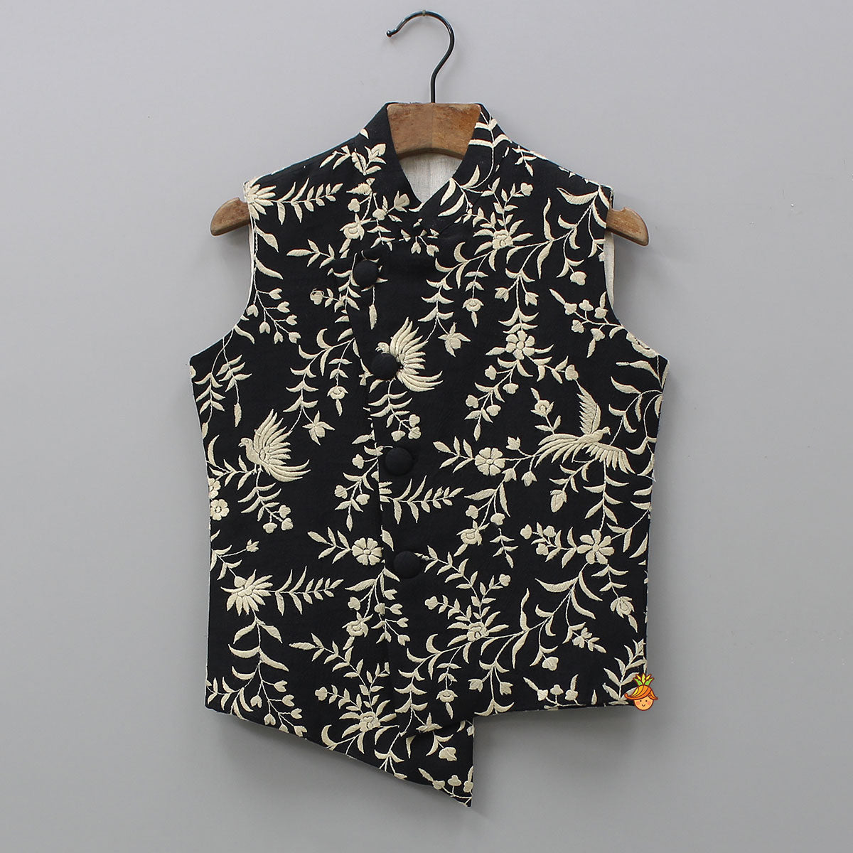 Pre Order: Silk Ethnic Kurta With Asymmetric Front-Open Jacket And Pyjama