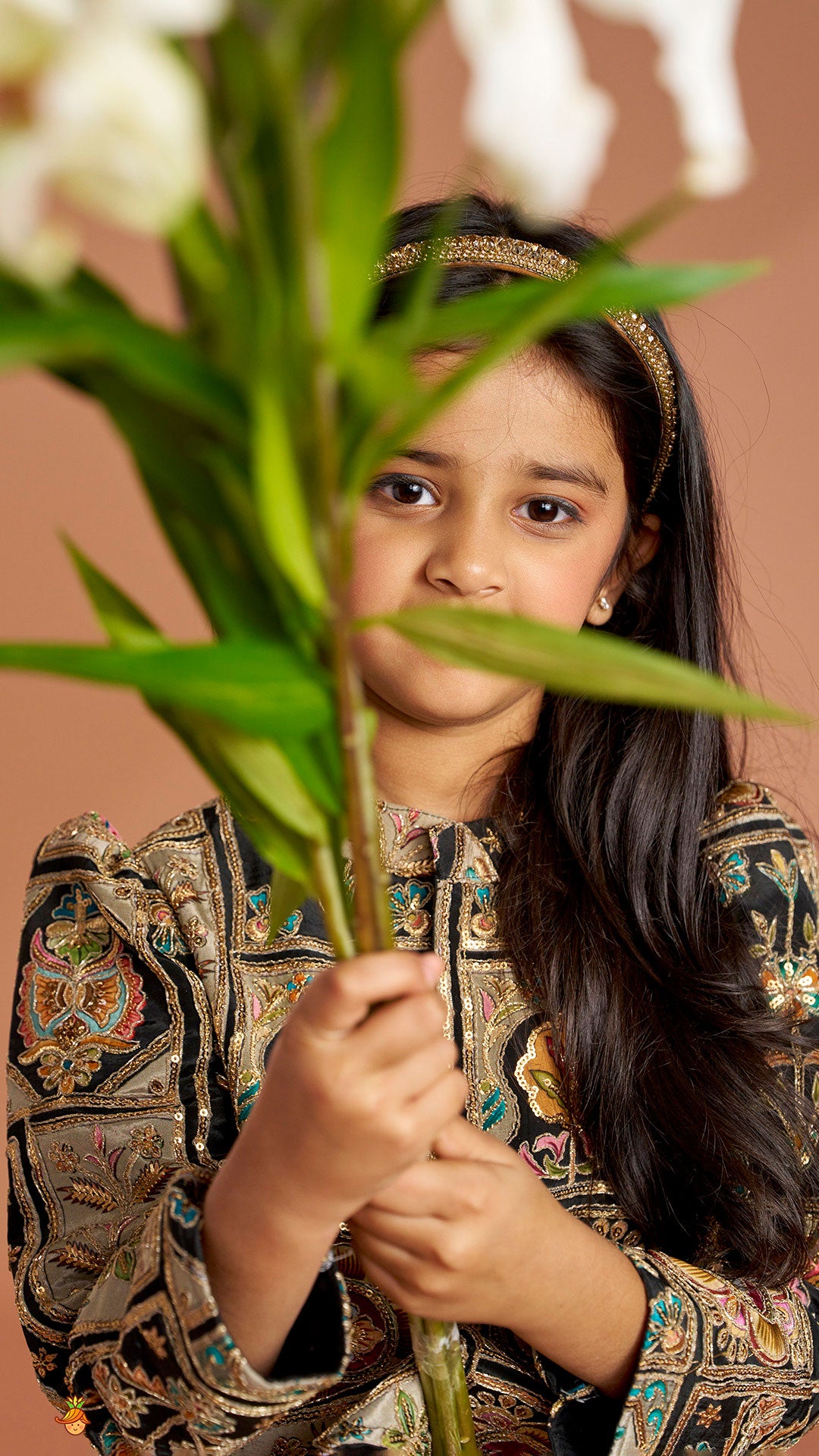 Pre Order: Ethnic Floral Printed And Embroidered Peplum Top With Lehenga