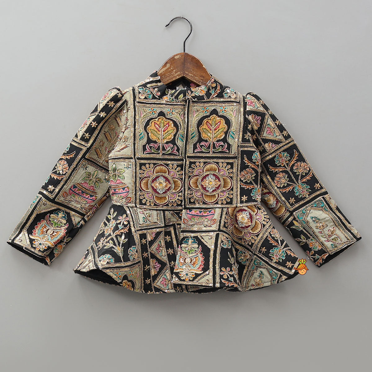 Pre Order: Ethnic Floral Printed And Embroidered Peplum Top With Lehenga