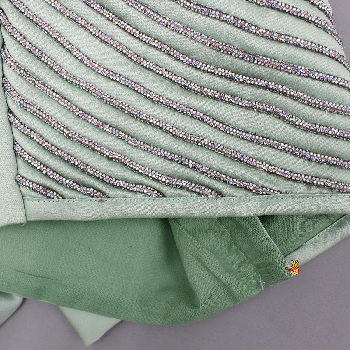 Pre Order: Shiny Lace Work One Shoulder Top And Ruffle Lehenga