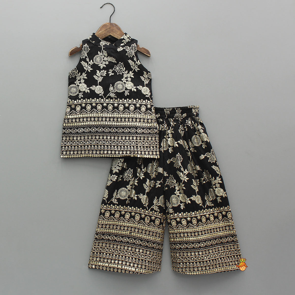 Sequins Embroidered Brocade Kurti And Palazzo