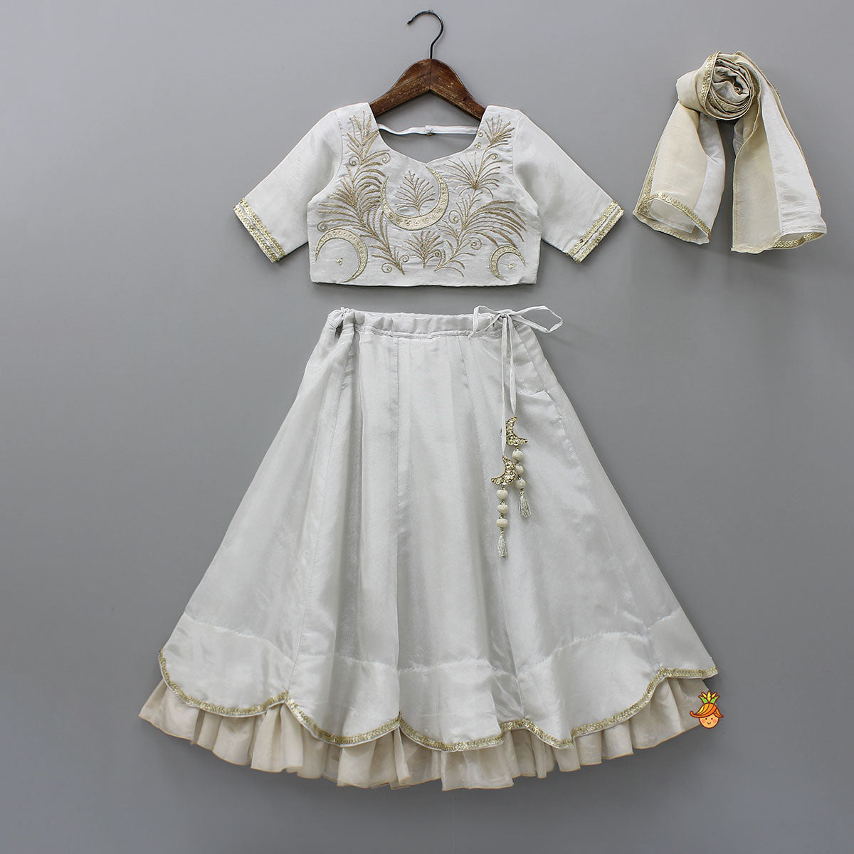 Pre Order: Beautiful Hand-Embroidered Top And Scalloped Lehenga With Dupatta