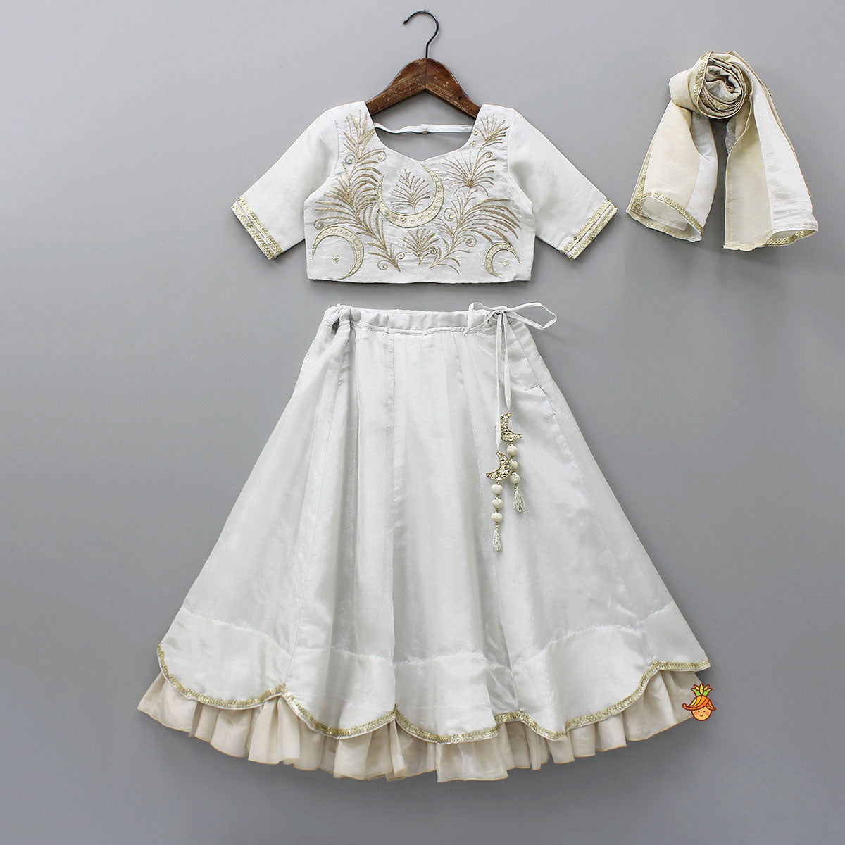 Pre Order: Beautiful Hand-Embroidered Top And Scalloped Lehenga With Dupatta