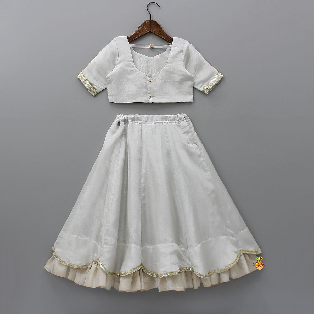 Pre Order: Beautiful Hand-Embroidered Top And Scalloped Lehenga With Dupatta