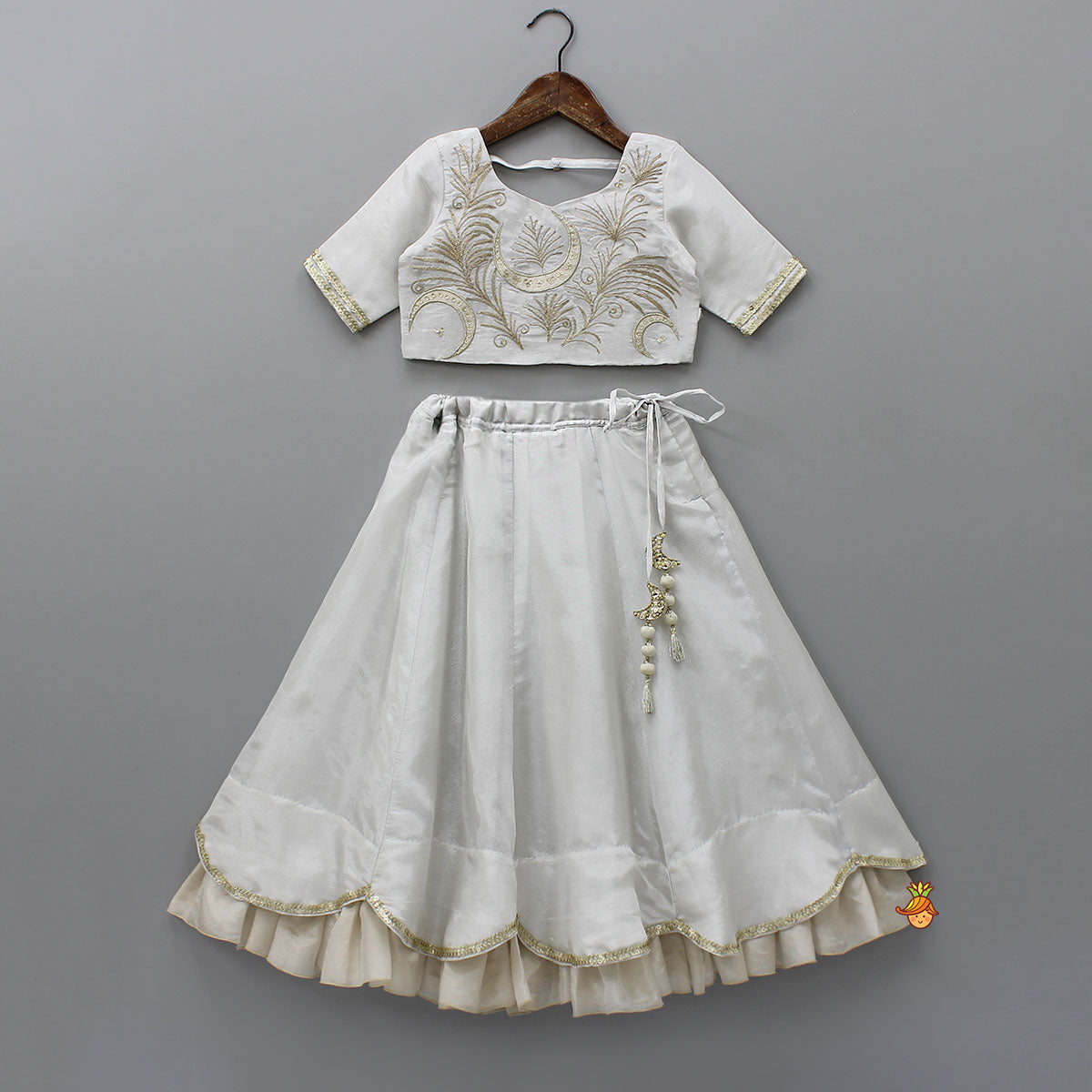 Pre Order: Beautiful Hand-Embroidered Top And Scalloped Lehenga With Dupatta