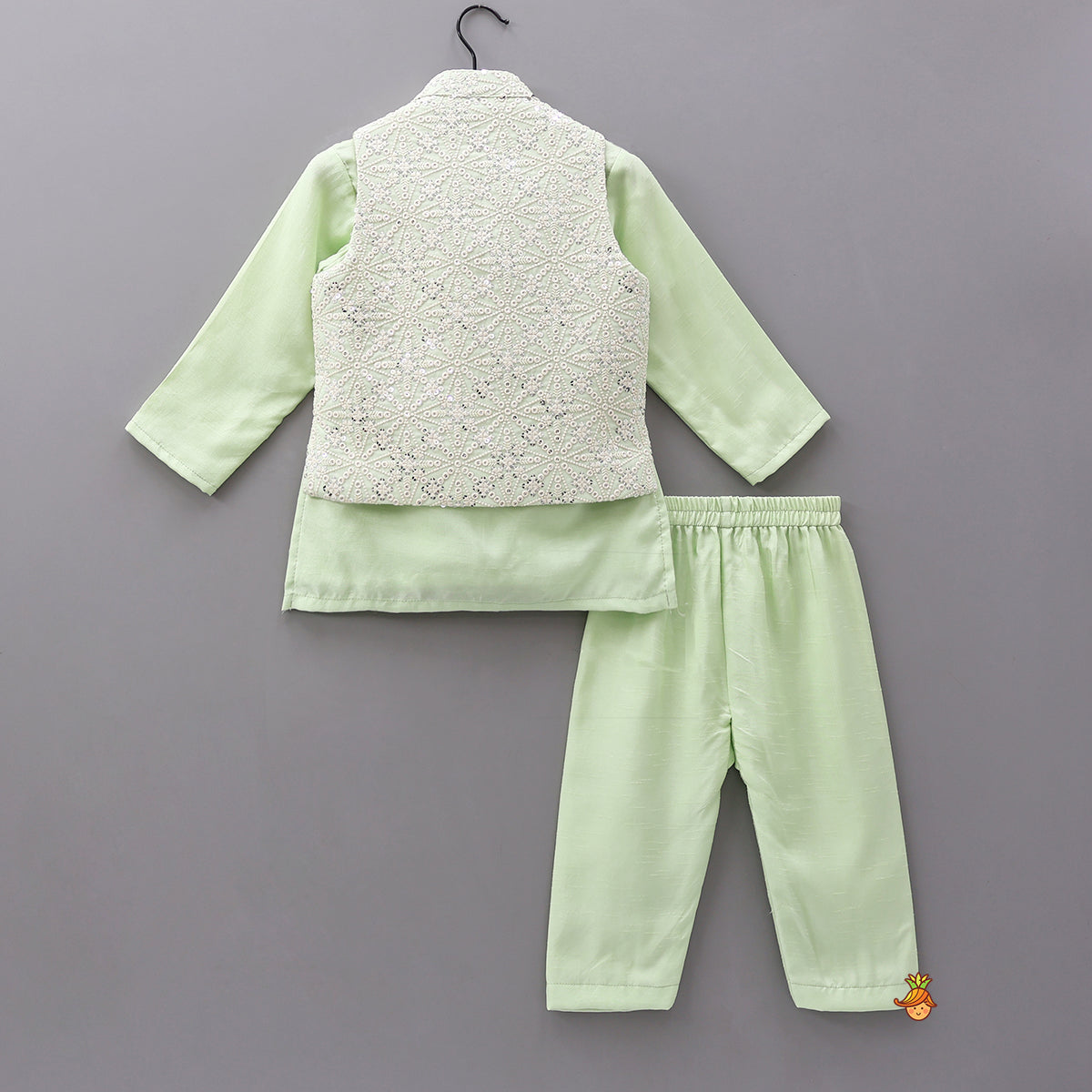 Pre Order: Ethnic Kurta With Sequins Embroidered Jacket And Pyjama