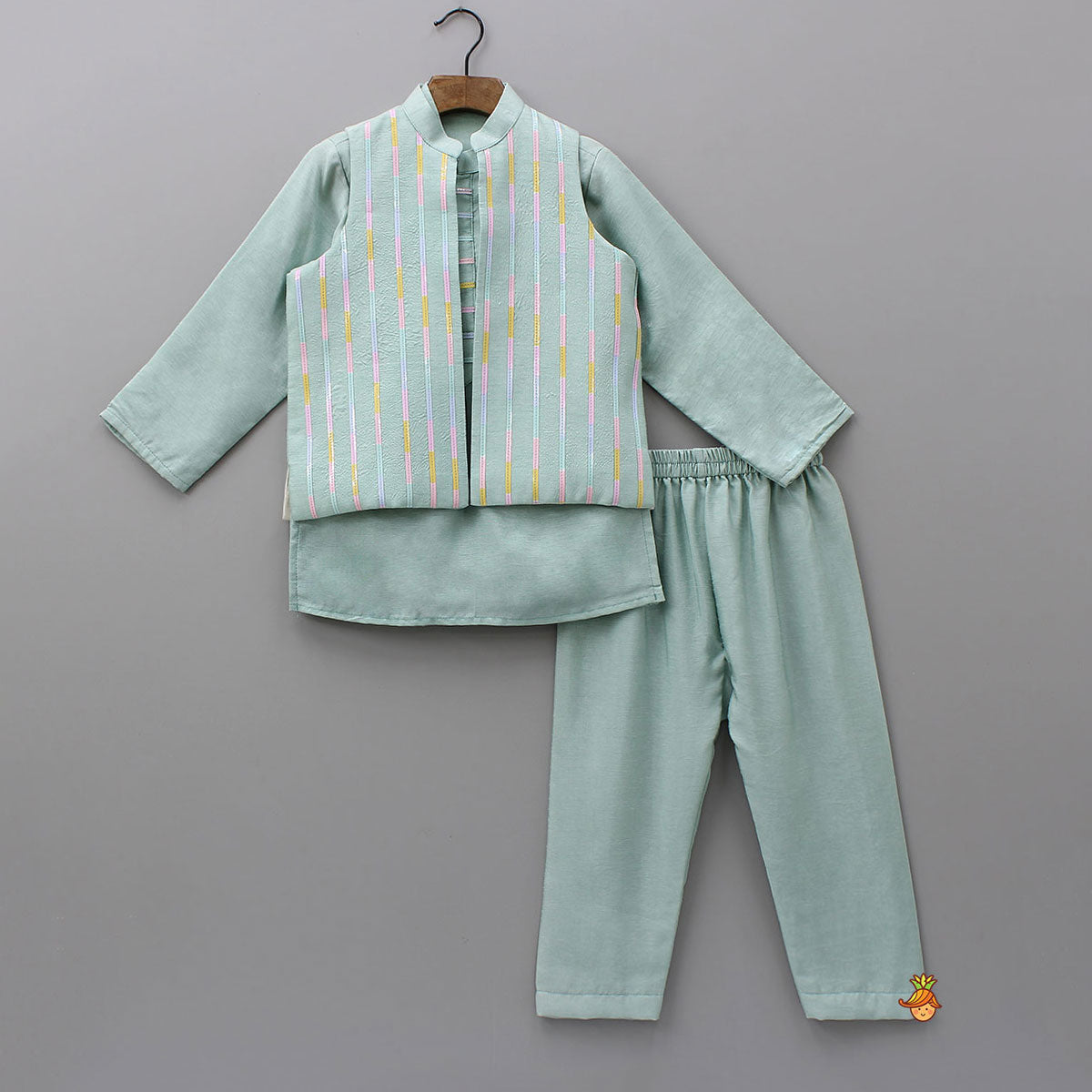 Pre Order: Ethnic Kurta With Lace Work Jacket And Pyjama