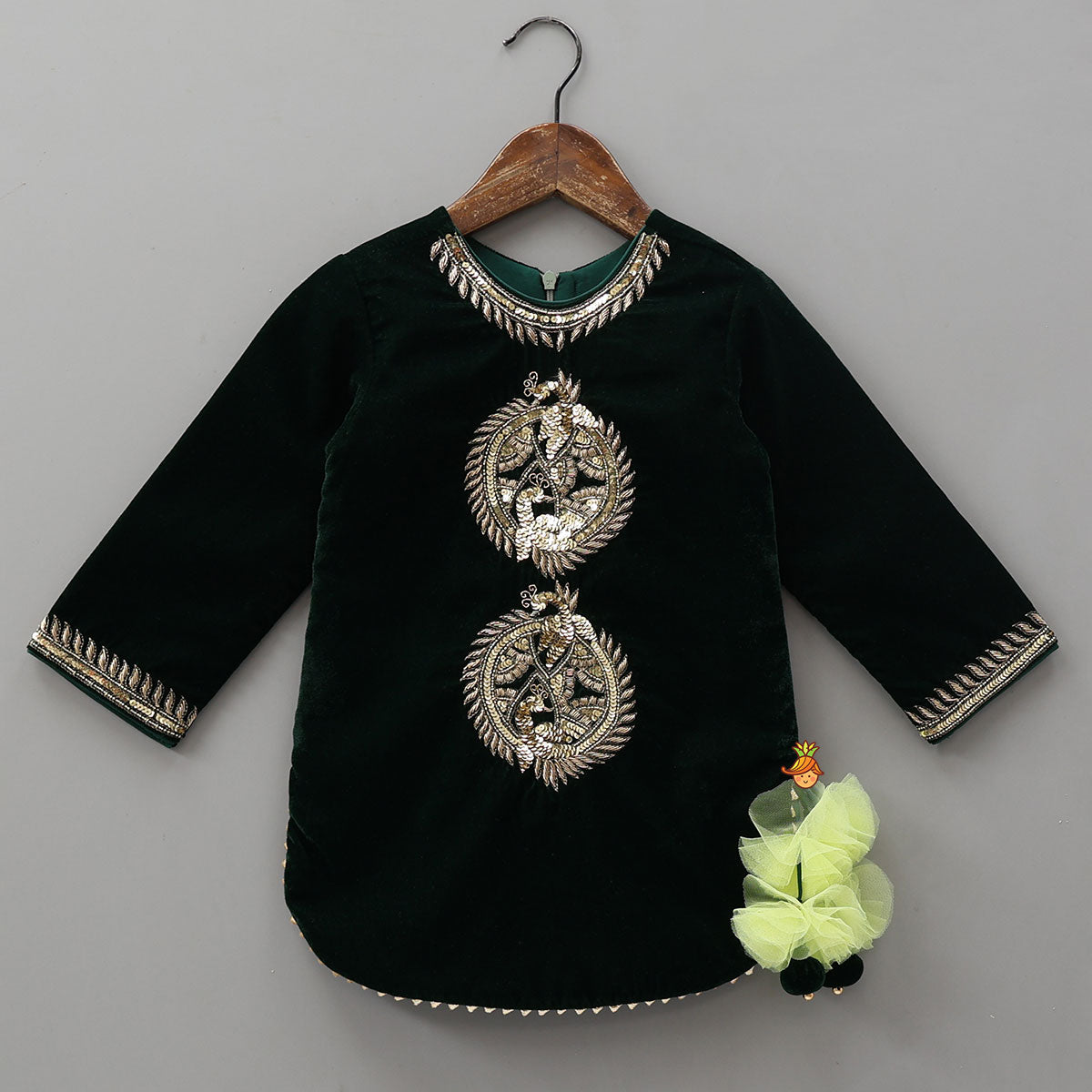 Pre Order: Embroidered Velvet Kurti And Sharara With Contrasting Dupatta