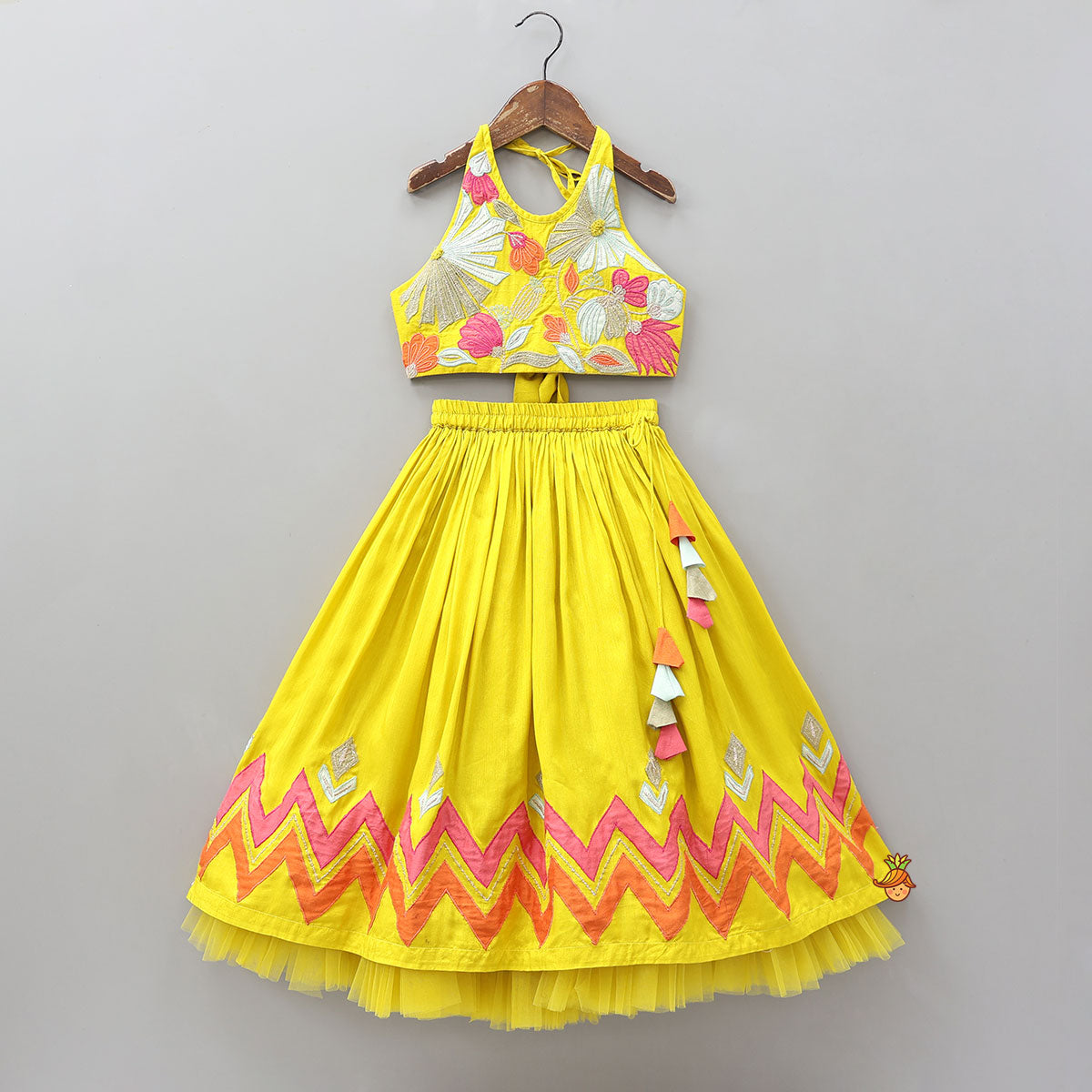 Pre Order: Back Knot Detail Halter Neck Top With Lehenga