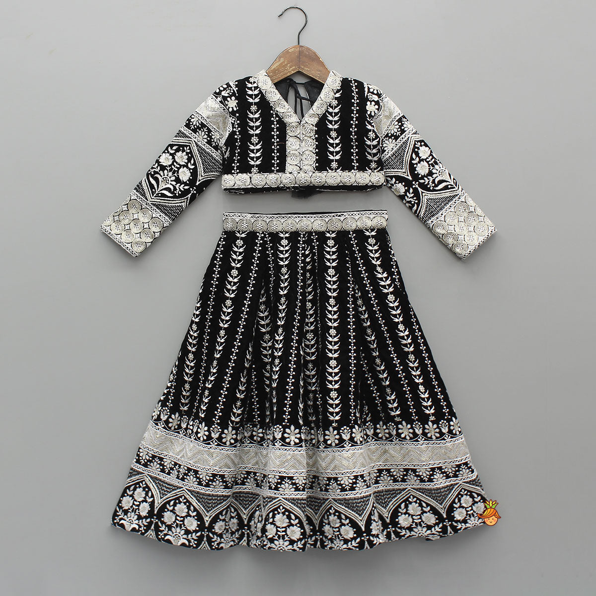 Pre Order: Gorgeous Top And Heavy Thread-Embroidered Velvet Lehenga With Matching Dupatta