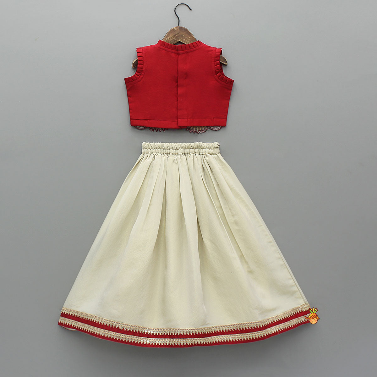 Pre Order: Mirror Work Pleated Top And Shimmery Lehenga