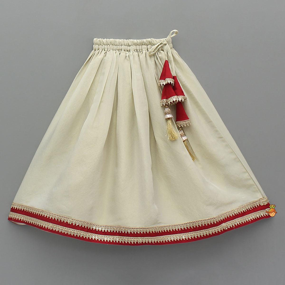 Pre Order: Mirror Work Pleated Top And Shimmery Lehenga