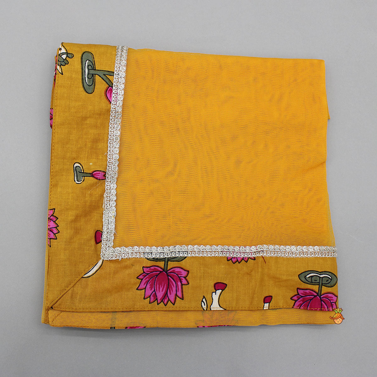 Lotus Printed Top With Matching Lehenga And Dupatta