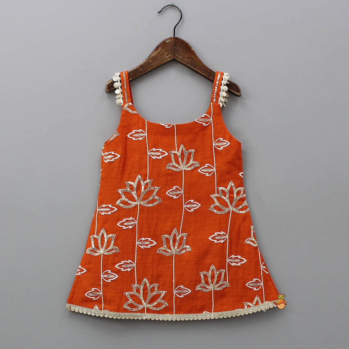 Pre Order: Beautiful Lotus-Embroidered Strappy Kurti With Sharara