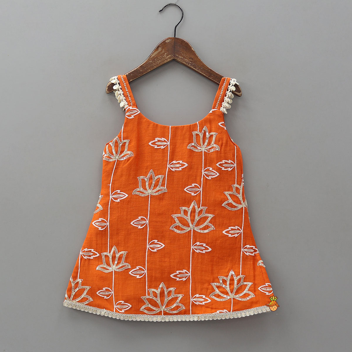 Pre Order: Beautiful Lotus-Embroidered Strappy Kurti With Sharara