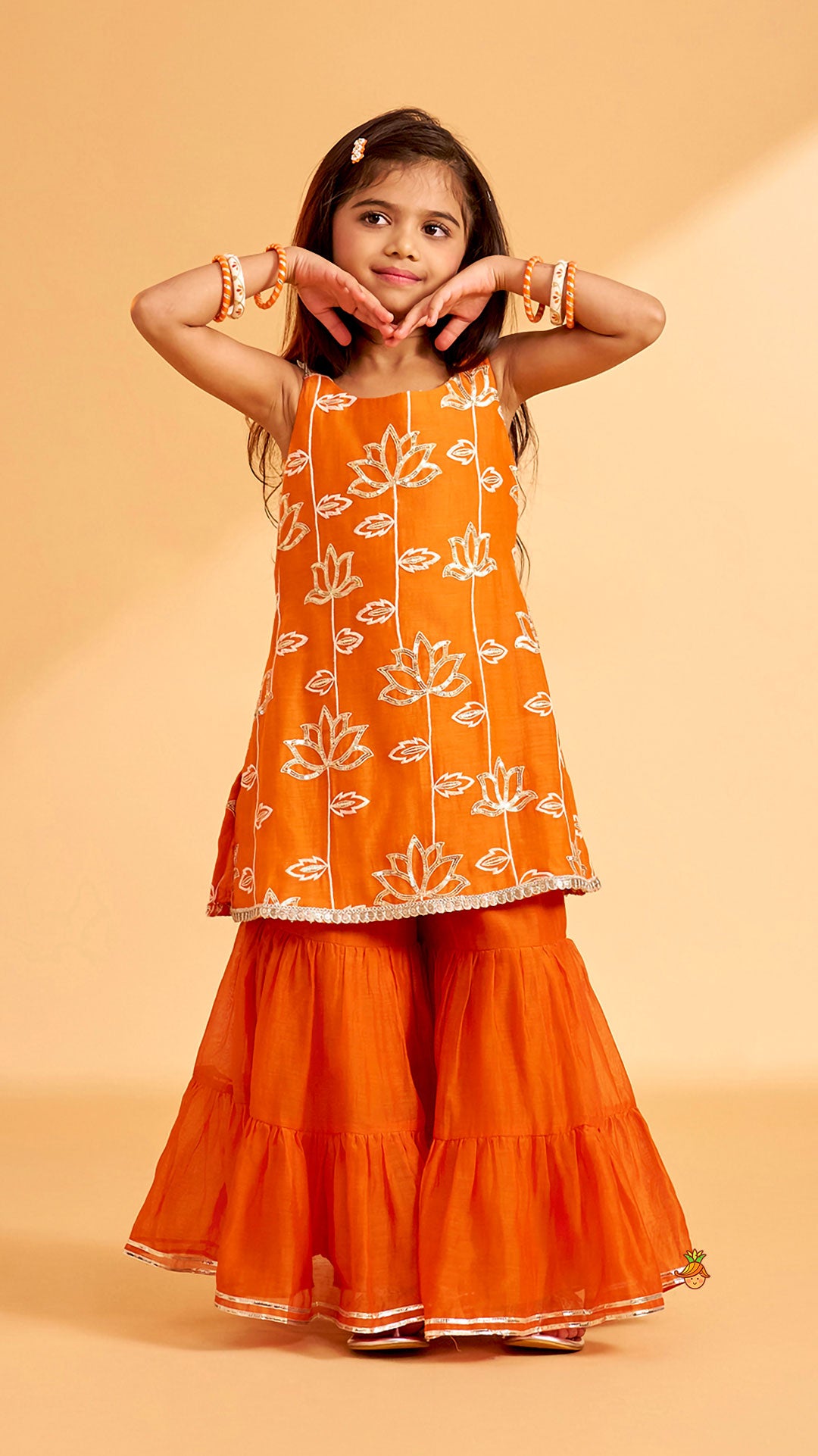 Pre Order: Beautiful Lotus-Embroidered Strappy Kurti With Sharara